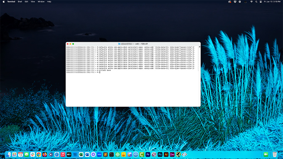 Spacers in Dock after adding them in Terminal