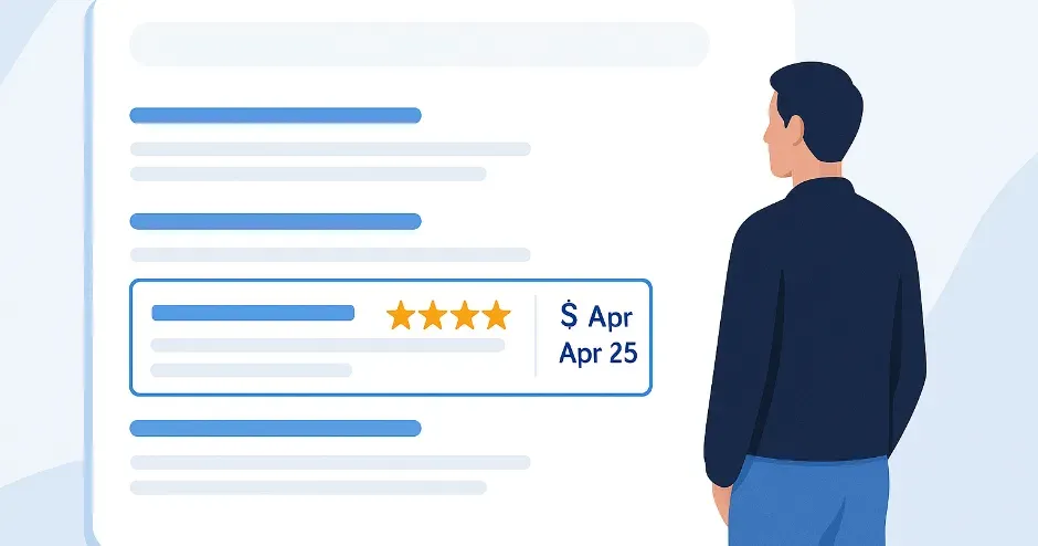 Conceptual illustration of rich snippets in search results.